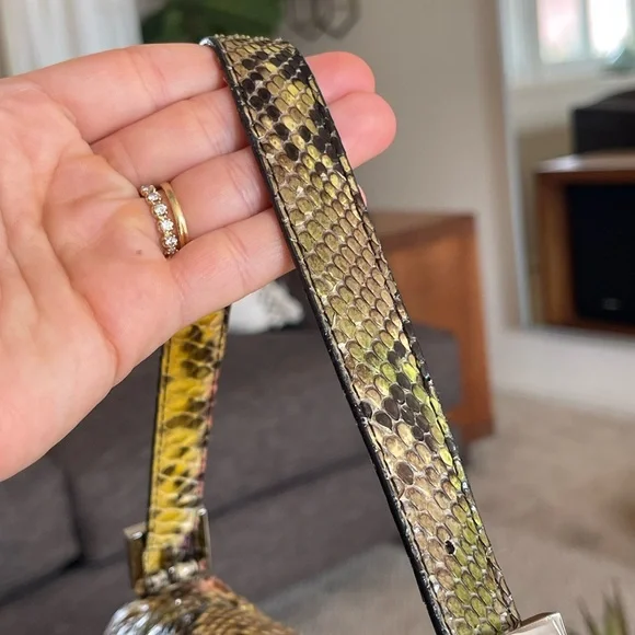 SOLD FENDI Rare Baguette Vintage Mirror Python Karl Lagerfeld Embellished - Picture 12 of 17